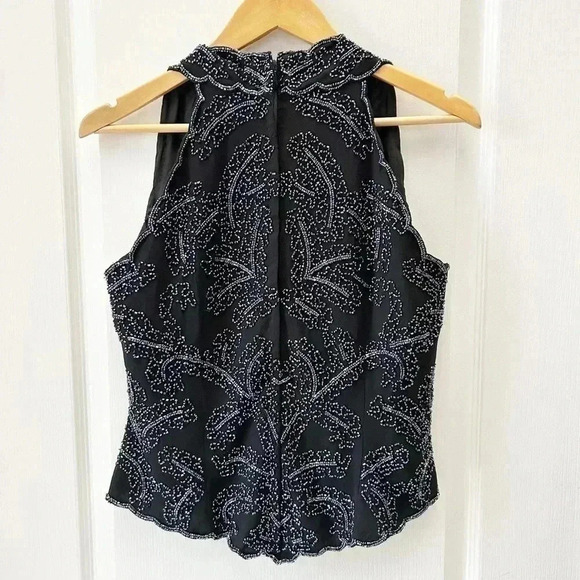 JMD New  York Black Beaded Sleeveless Halter Dressy Top V Neckline Medium - Picture 7 of 16